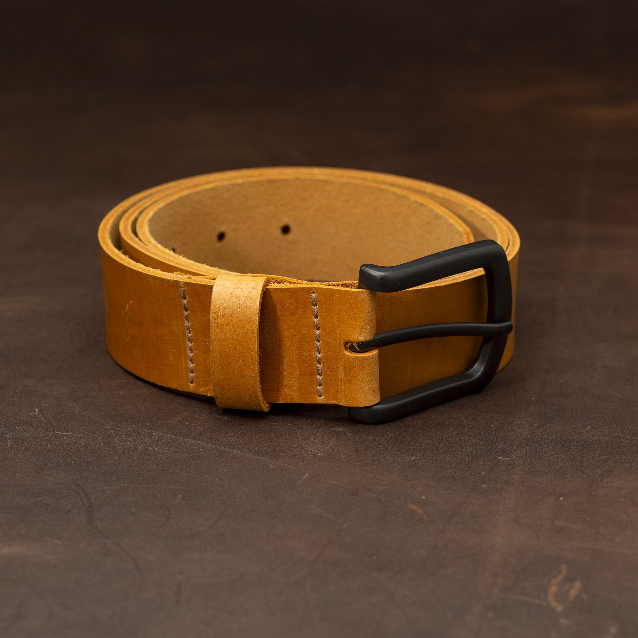 Russet leather belt with black buckle